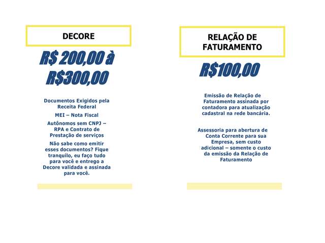 Serviços Contábeis - Decore / Relação de Faturamento (67) 99296-8443