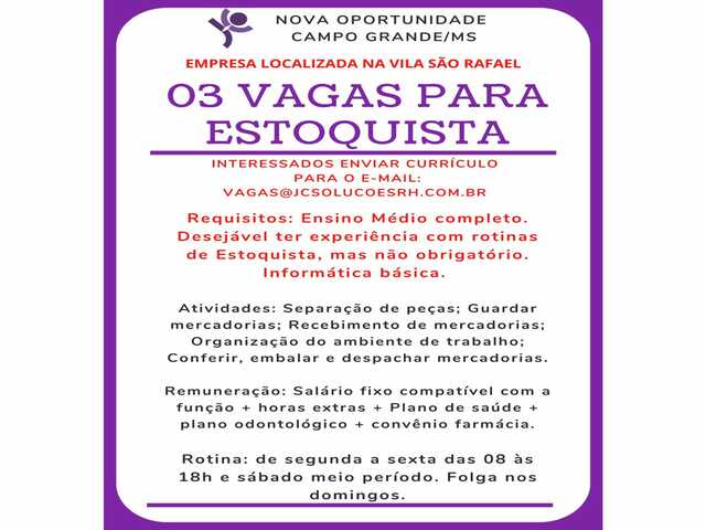 Vagas para o cargo de Estoquista!