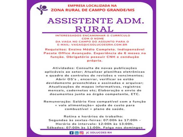 Vaga para Assistente Administrativo(a)