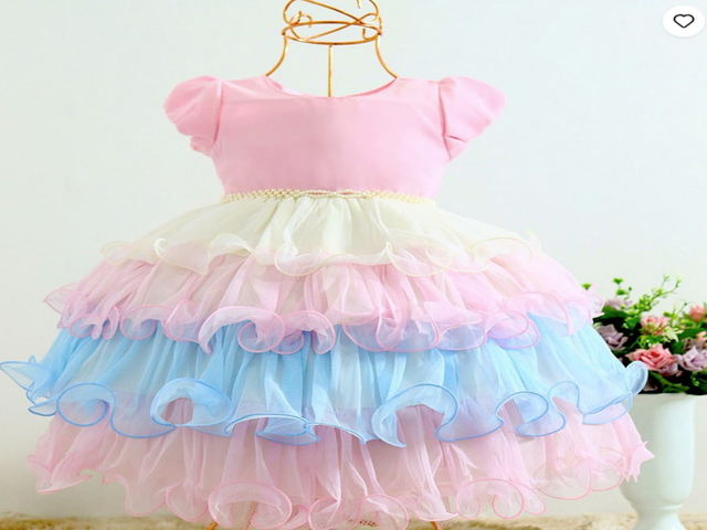 Vestido arco-&iacute;ris luxo festa infantil menina 1 ano