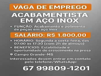 Vaga para acabamentista em a&ccedil;o inox