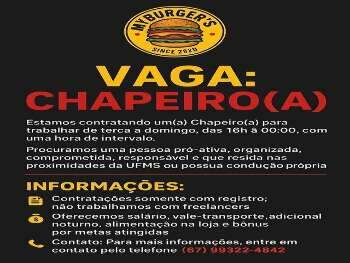 Chapeiro de Burger e Auxiliar de Cozinha 