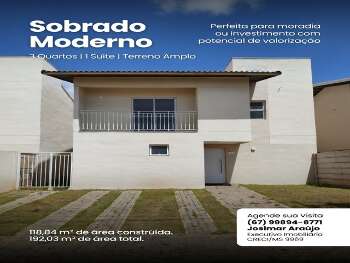 Sobrado Moderno | 118,84 m&sup2; | 3 Quartos (1 Su&iacute;te) | Conforto e Funcionalidade
