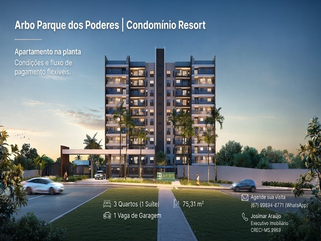 Última Unidade 75 m²I 3 Quartos I no Arbo Parque dos Poderes  