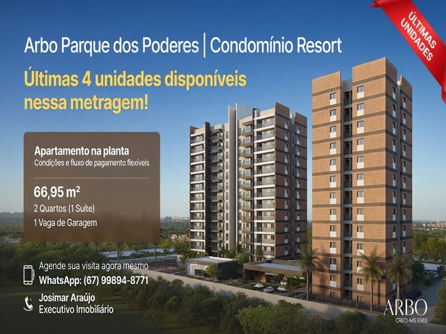 Últimas Unidades 66,95 m² I 2 Quartos I no Arbo Parque dos Poderes