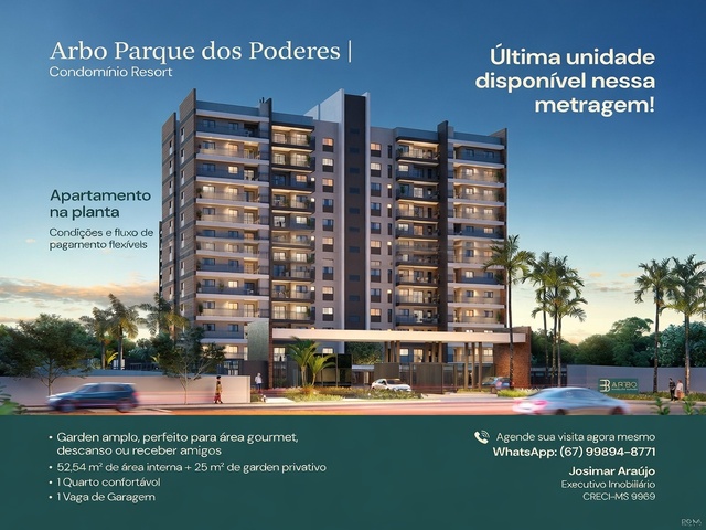 Ultima Unidade 52,54 m&sup2; + Garden Privativo no Arbo Parque dos Poderes  