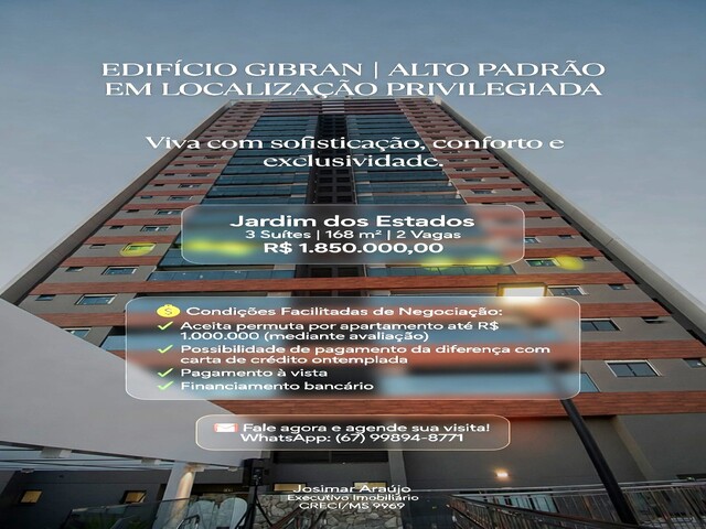 Alto Padrão no Jardim dos Estados — 168 m² | 3 Suítes | Edifício Gibran