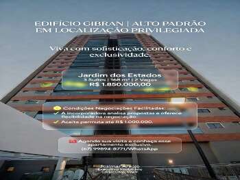 APARTAMENTO 168 m&sup2; | 3 SU&Iacute;TES | JARDIM DOS ESTADOS | ACEITA PERMUTA