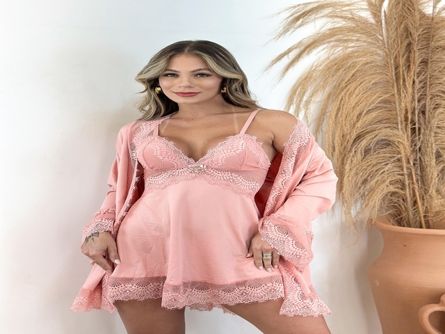 Camisola com Robe Manga Longa - Rosê