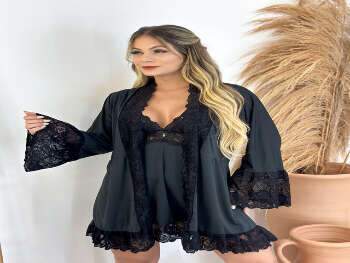 Camisola com Robe Manga Longa - Preto