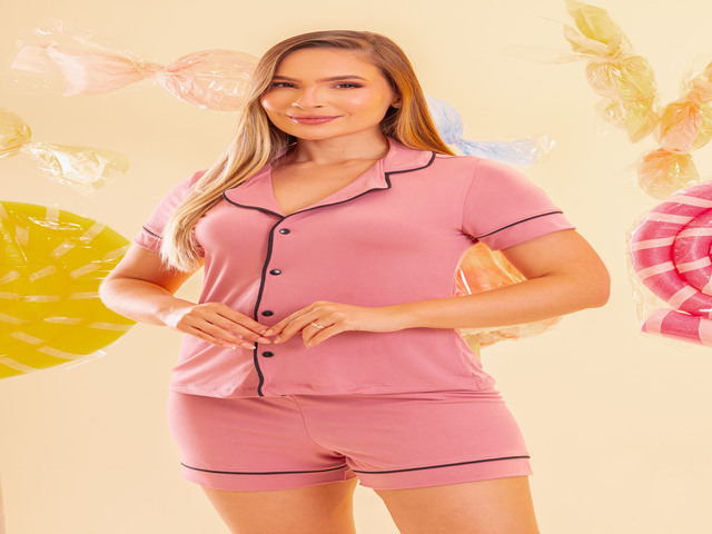 Pijama Americano Curto Liso - Rosa Seco