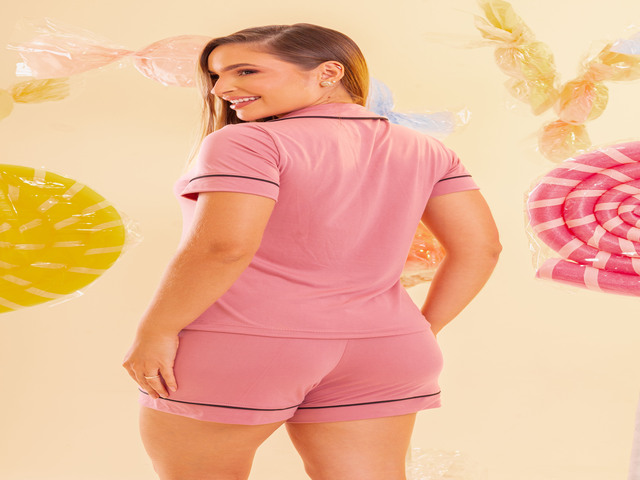 Pijama Americano Curto Liso - Rosa Seco