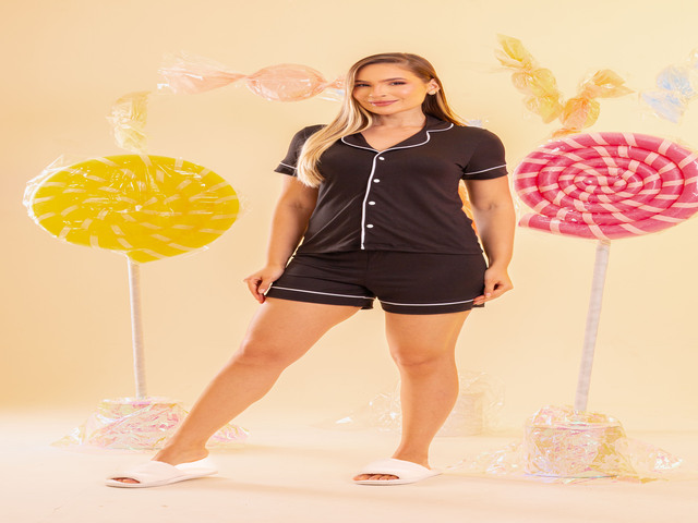 Pijama Americano Curto Liso - Preto