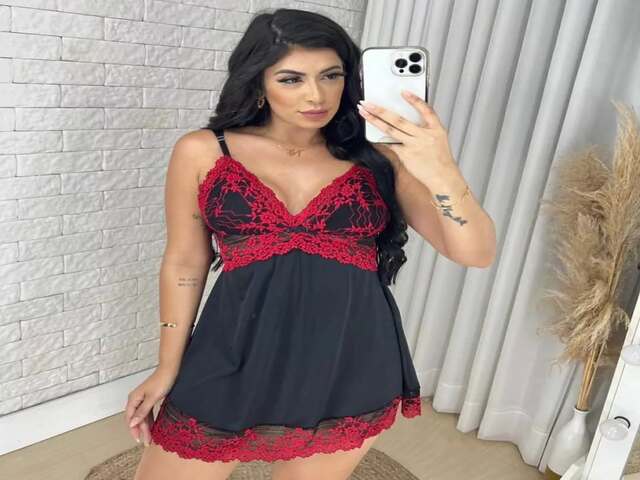 Camisola com Robe Manga Longa - Preto/Vermelho