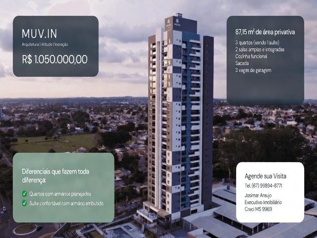 Oportunidade no MUV.IN | 3 quartos c/ suíte + 3 vagas – Carandá Bosque