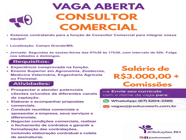CONTRATA-SE CONSULTOR COMERCIAL