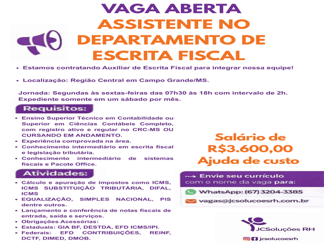 CONTRATASE PARA DEPARTAMENTO FISCAL E CONT&Aacute;BIL 2 VAGAS