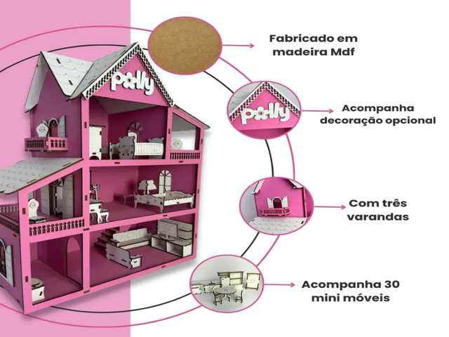Casinha de boneca pintada em mdf
