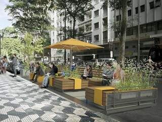 Ilustração de um projeto de parklet em São Paulo (Foto: Prefeitura de São Paulo)