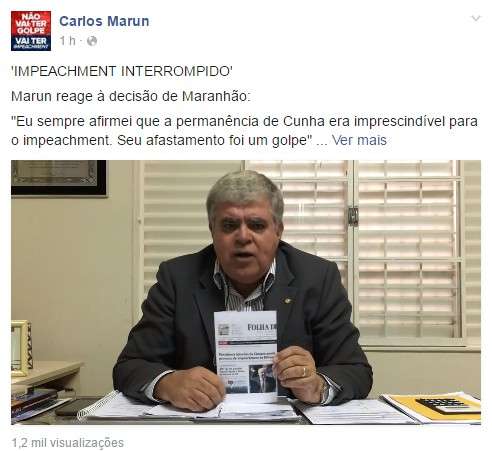 Deputado de MS considera &ldquo;golpe&rdquo; decis&atilde;o que anula processo de impeachment 