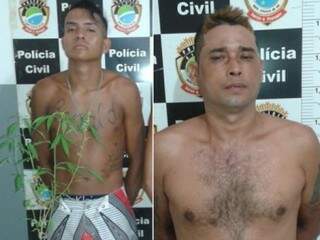 Da esquerda para direita, Rodrigo Oliveira e seu pé de maconha ao lado de Daniel Moura, foragido da justiça. (Foto: Diário Corumbaense) 