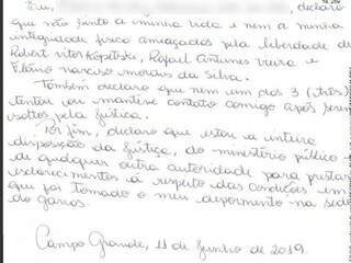 Carta de testemunha foi anexada a processo em que Gaeco pede prisões. (Foto: Reprodução)