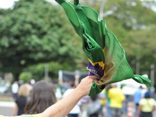 Símbolo da pátria na mão de um dos manifestantes (Foto: Marlon Ganassin)