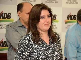 Senadora Simone Tebet (MDB-MS) durante evento no MDB, em agosto. (Foto: Fernando Antunes/Arquivo).