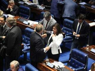 Renan Calheiros e Simone Tebet durante votação no senado nesta tarde (Foto: Roberto Castelo/ Assessoria)