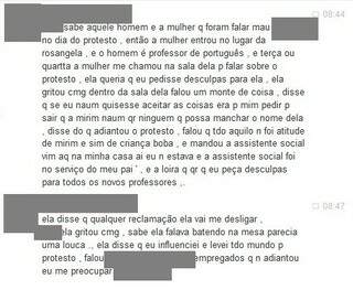 No Facebook, Mirins relatam perseguição da coordenadora por causa de protesto em frente a prefeitura