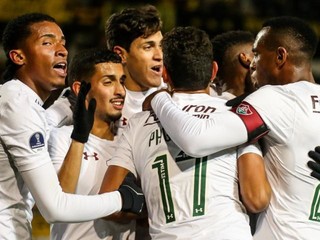 Comemoração dos jogadores após a vitória desta noite. (Foto: FluminenseFC) 