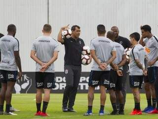 Técnico Fabio Carille conversa com elenco alvinegro durante treino (Foto: Corinthians/Divulgação)
