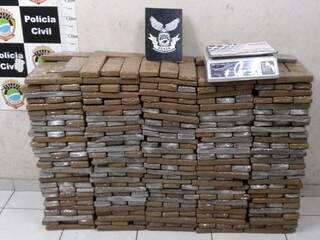 Tabletes de maconha apreendidos pela Polícia Civil durante operação na última segunda-feira (Foto: Divulgação/Denar)