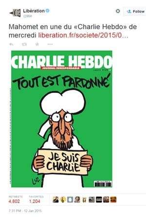 Capa de pr&oacute;xima edi&ccedil;&atilde;o do seman&aacute;rio Charlie Hebdo ter&aacute; caricatura de Maom&eacute;