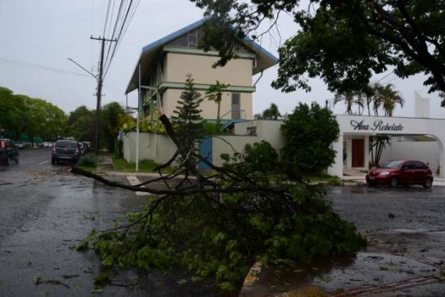 Chuva com vento deixa pelo menos 12 bairros sem luz e causa estragos