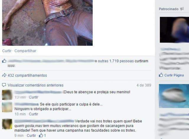 Trote que levou dois jovens ao coma alco&oacute;lico repercute no Facebook