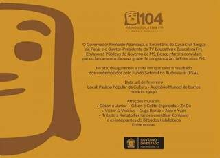 Convite para o lançamento da nova programação da rádio Educativa (Foto: Divulgação)