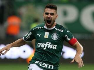 Bruno Henrique comemorando o seu gol na partida. (Foto: Cesar Greco/Ag Palmeiras/Divulgação)