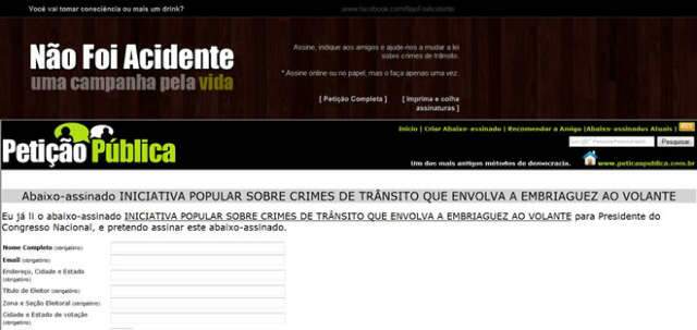  Projeto popular na web pede cadeia para motorista que beber e matar