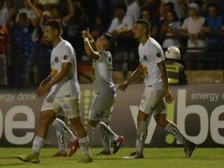 Soteldo comemora seu primeiro gol pelo Peixe.(Foto: Ivan Storti/SantosFC)