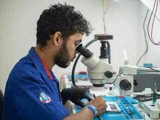 Técnico realizando reparo em placa de aparelho celular (Foto: Divulgação)
