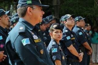Policiais militares durante lançamento da operação na Capital (Foto: Marcos Ermínio)