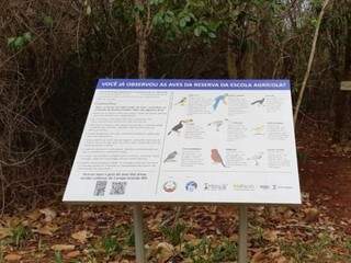 Uma placa foi instalada na trilha com informações sobre as aves (Foto: Arquivo/E.M.Agrícola Gov. Arnaldo Estevão de Figueiredo)