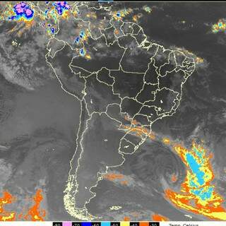 Foto de satélite mostra frente fria que está entrando no País e chega a MS no fim de semana. (Divulgação)