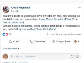 Ex-governador André Puccinelli se manifestou pedindo votos para o ex-senador Delcídio do Amaral (Foto: Reprodução)
