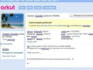 Campo Grande podia ter praia ainda 4.940 membros. (Foto: Reprodução/Orkut)