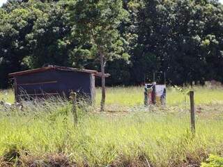 Barracos instalados por índios em sítios na zona norte de Dourados (Foto: Helio de Freitas)