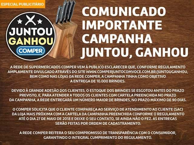 Comunicado importante, campanha juntou, ganhou