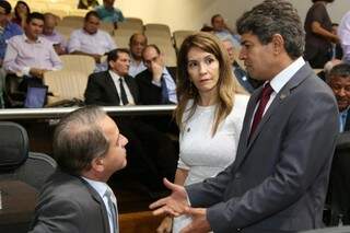 Deputados Coronel David (PSC), Antonieta Amorim (PMDB) e Rinaldo Modesto (PSDB), durante a sessão (Foto: Victor Chileno/ALMS)