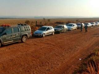Carros carregados com contrabando apreendidos hoje pelo DOF em Amambai (Foto: Divulgação)